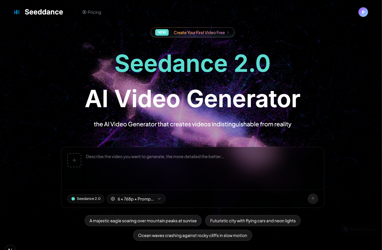 Seedance 2.0 AI video generator interface with a reference image upload panel and generation controls.